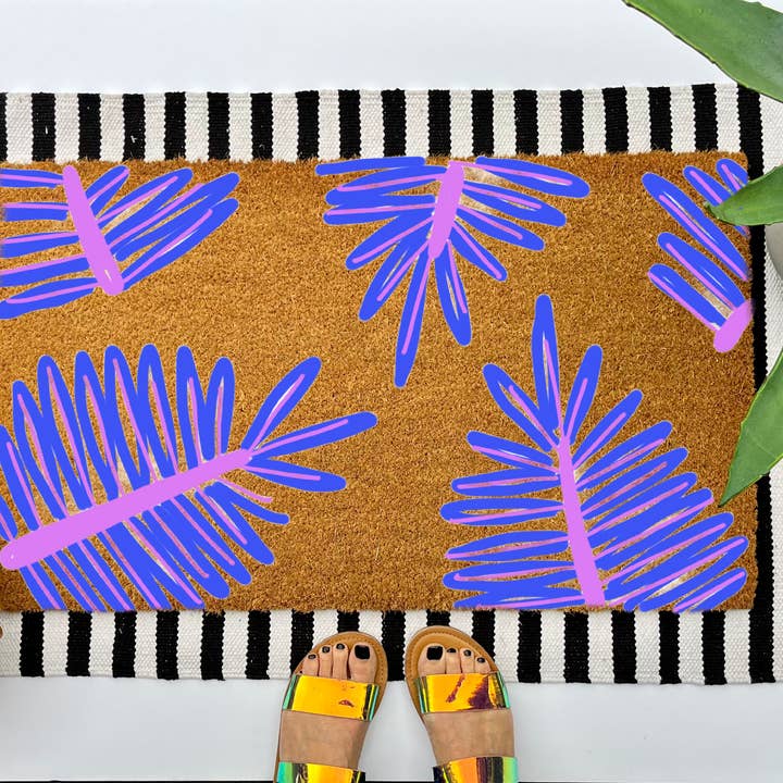 Fern Coir Doormat, size 18x30, floral welcome mat for wholesale by Cindy Hughes Design