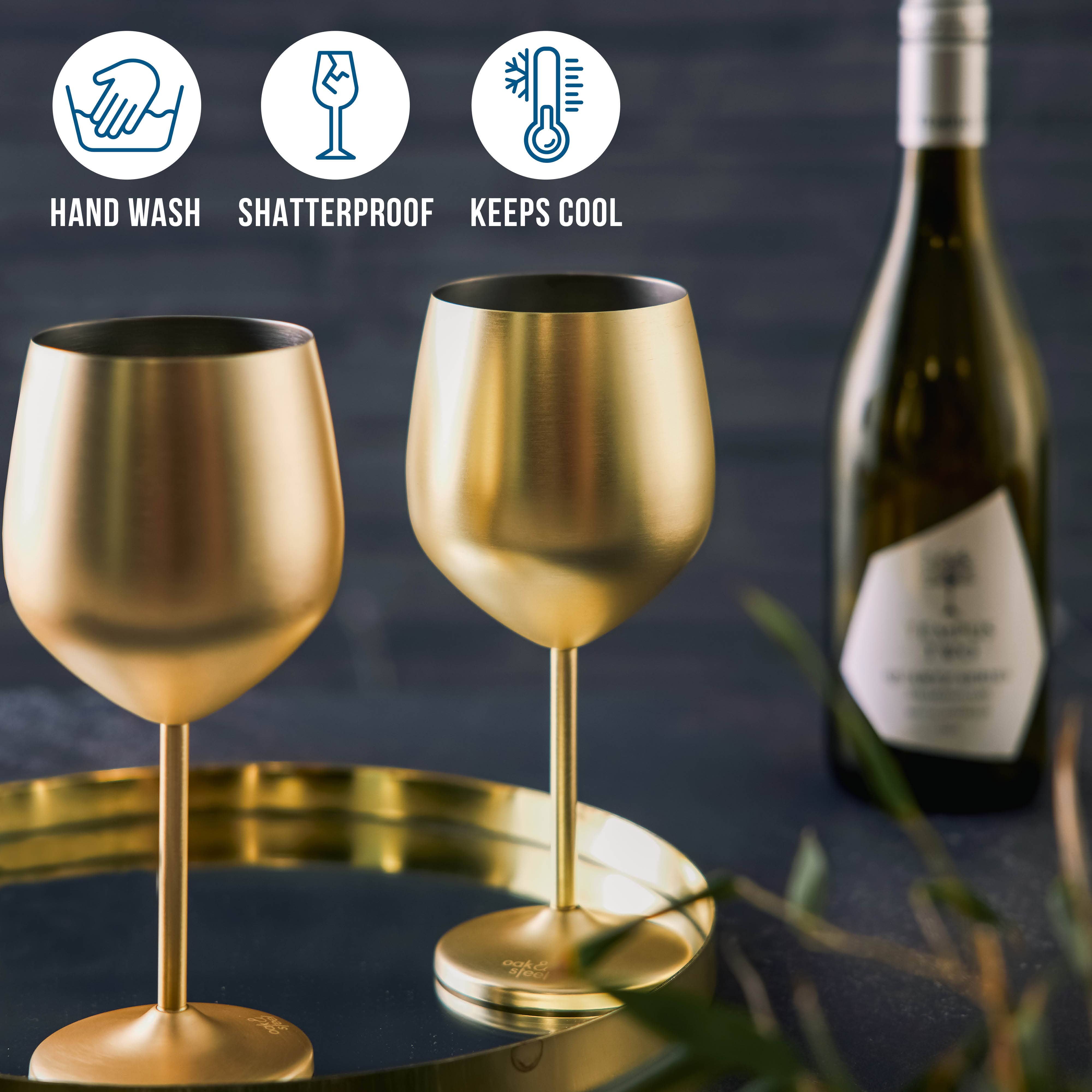 Oak & Steel - Wholesale Wine Glass - Elegant Wine Glasses, 550ml - Matte Gold , 2 Pack3