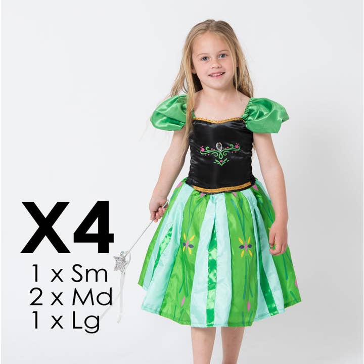 Lets dress up - Wholesale Costume – Child - Anna Frozen Dress x 4 Mixed Sizes