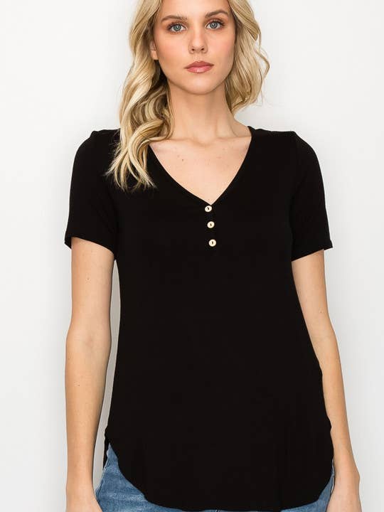 10382SS07 - COL EN V UNI À MANCHES COURTES AVEC HAUT BOUTONNÉ pour la vente par A.gain