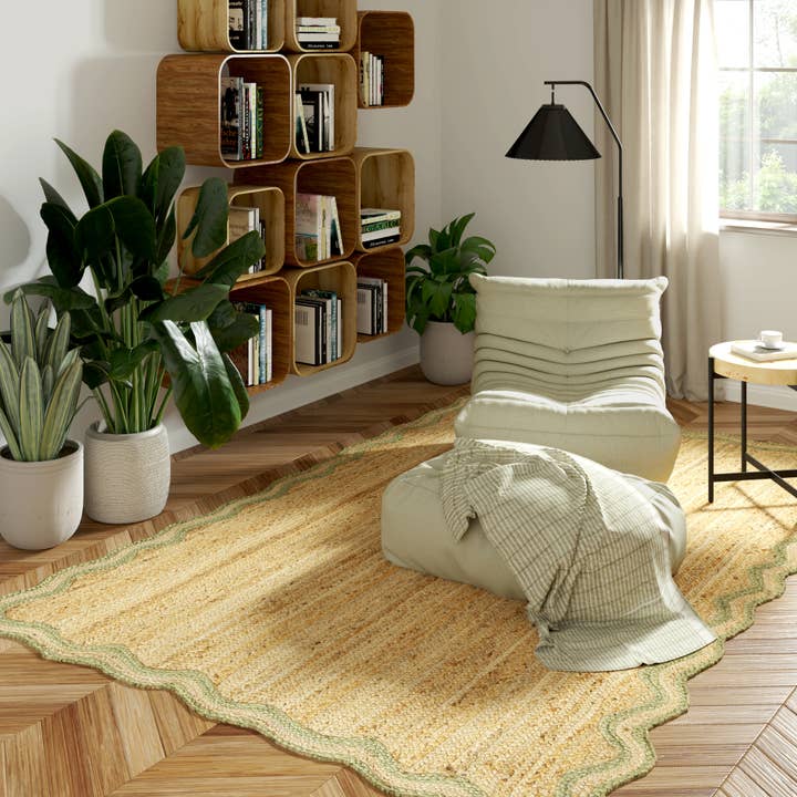 LR Home - Wholesale Area Rug - Farmhouse Natural/Sage Bordered Jute Indoor Area Rug6