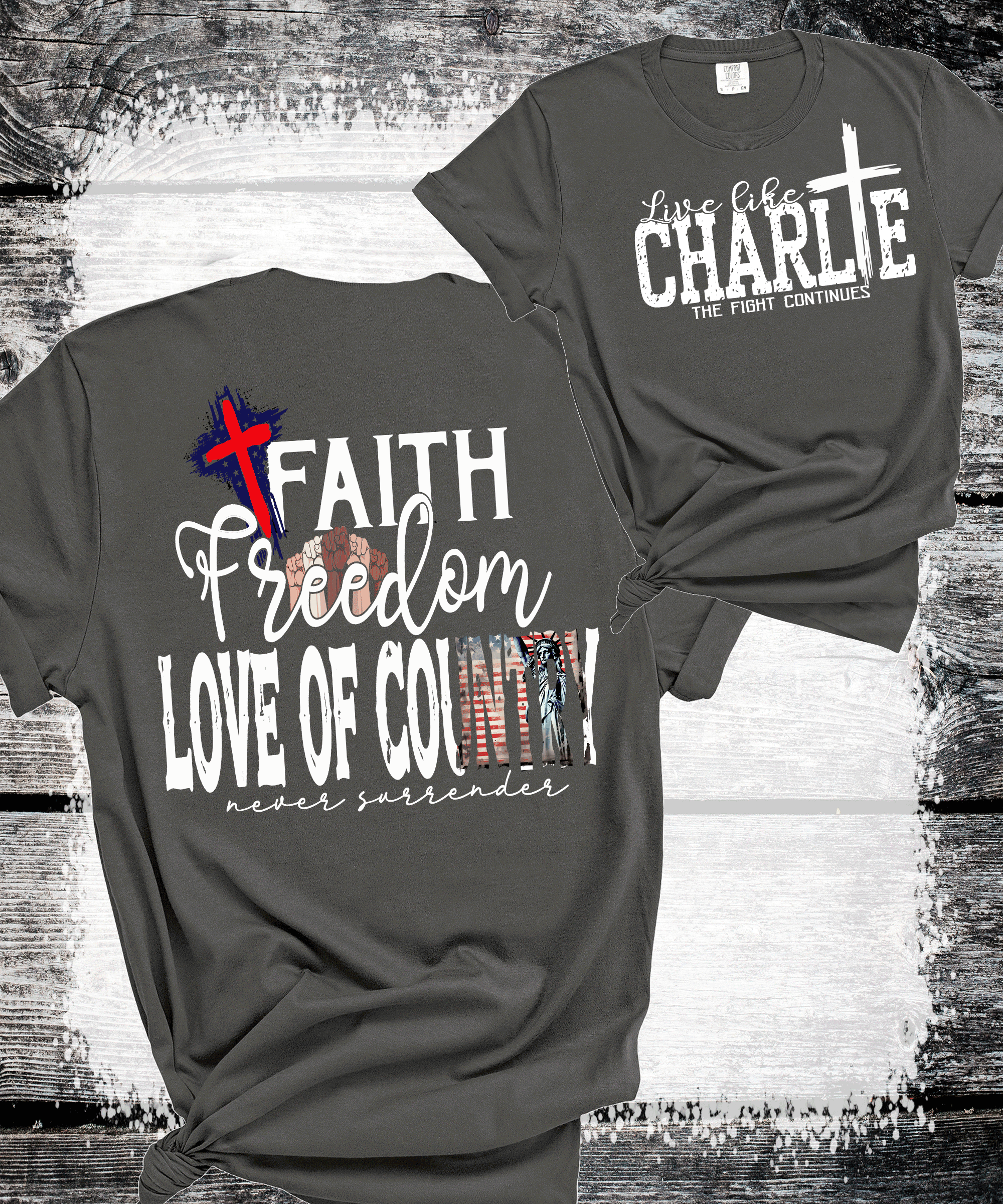 A Blessed Texas Mess Boutique - Wholesale Graphic Sweatshirt - Women's - Live Like Charlie trending Kirk The fight Continues Freedom2