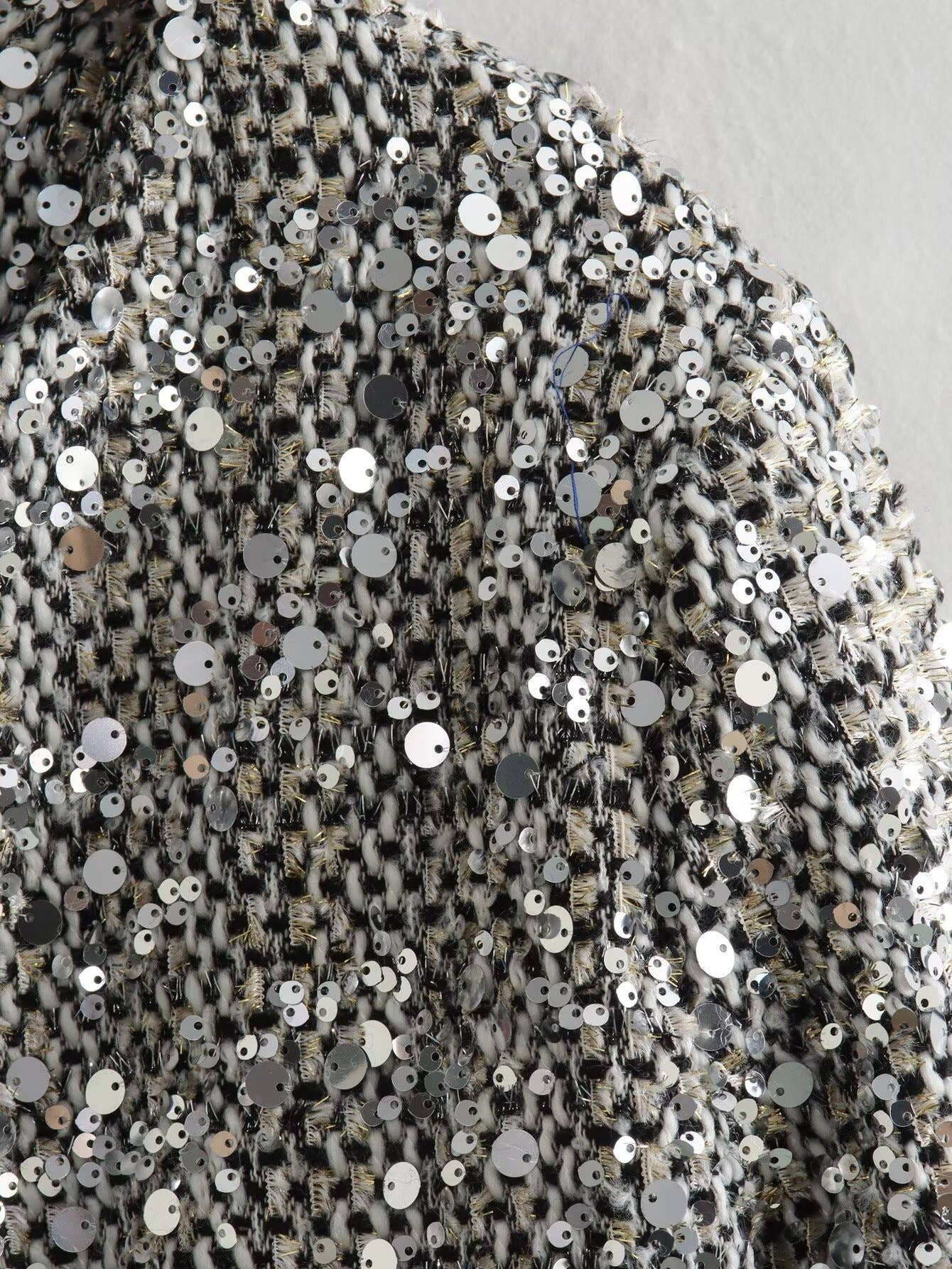 silver sequin tweed bomber jacket for wholesale on Faire7
