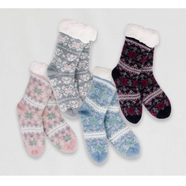 Cashmere Feel Snowflake Recycled Yarns Thermal Slipper Socks for wholesale by Opportunities