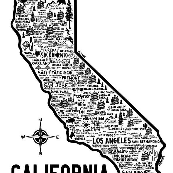 Carte de Californie Blanc pour la vente par Whereabouts Shop