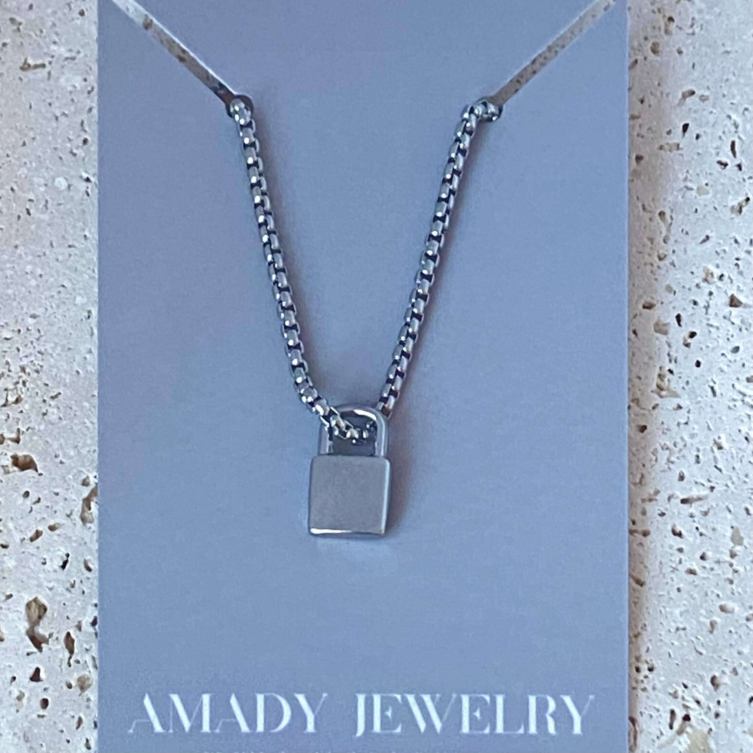 Amady Jewelry – wholesale Pendant/charm necklace – Silver or gold Padlock charm pendant necklace stainless stee4