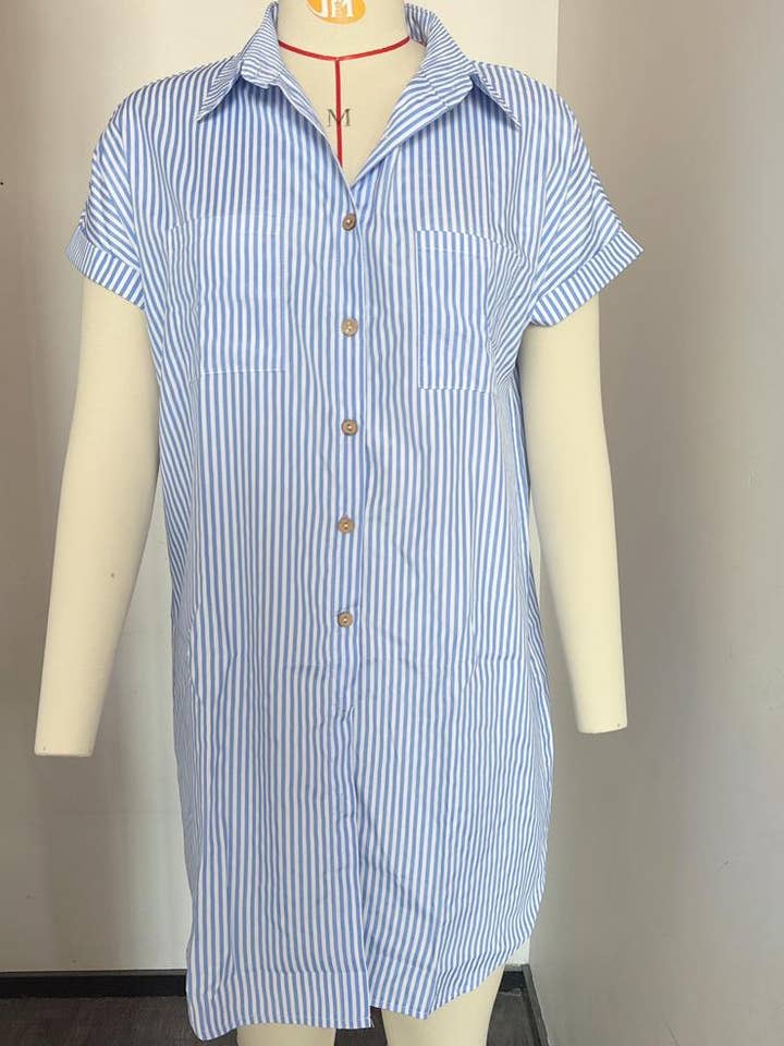 Oversized midi striped shirt dress for wholesale by Rosa Clothing