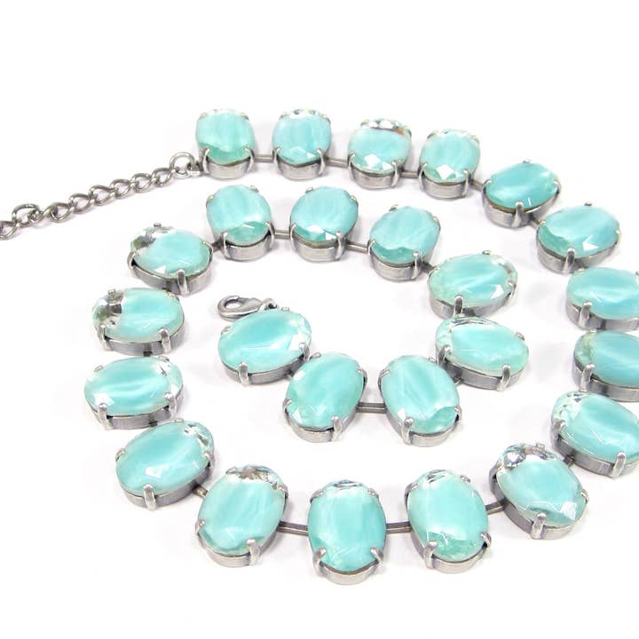 Elegantes Collier Unikat Glassteine Hellblau 1960er für den Großhandel von SoHo Schmuckmanufaktur