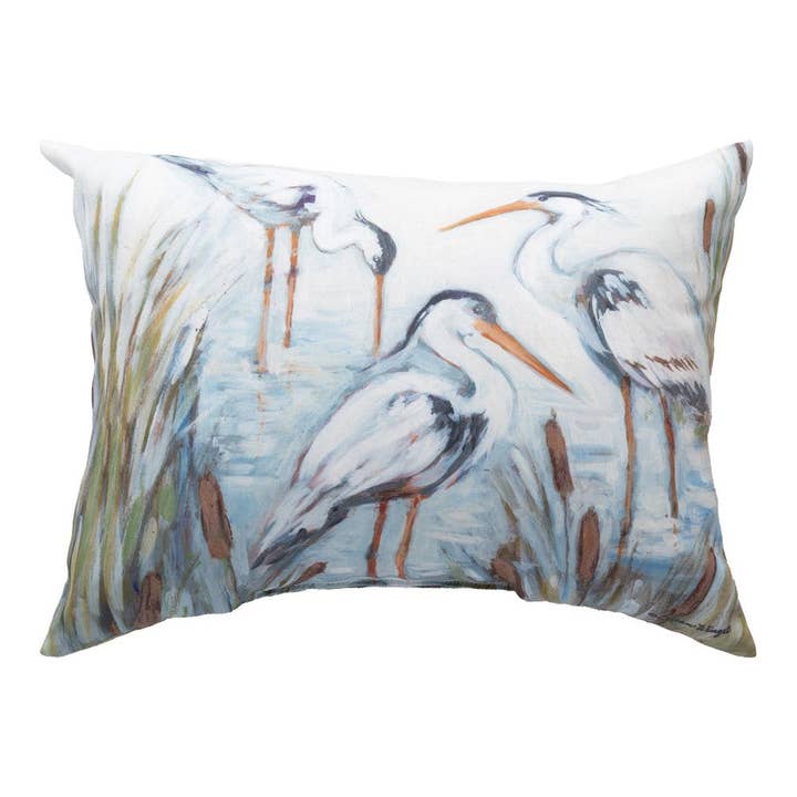 Coastal Shores Three Herons In Water Climaweave Pillow for wholesale by Manual Woodworkers and Weavers, Inc.