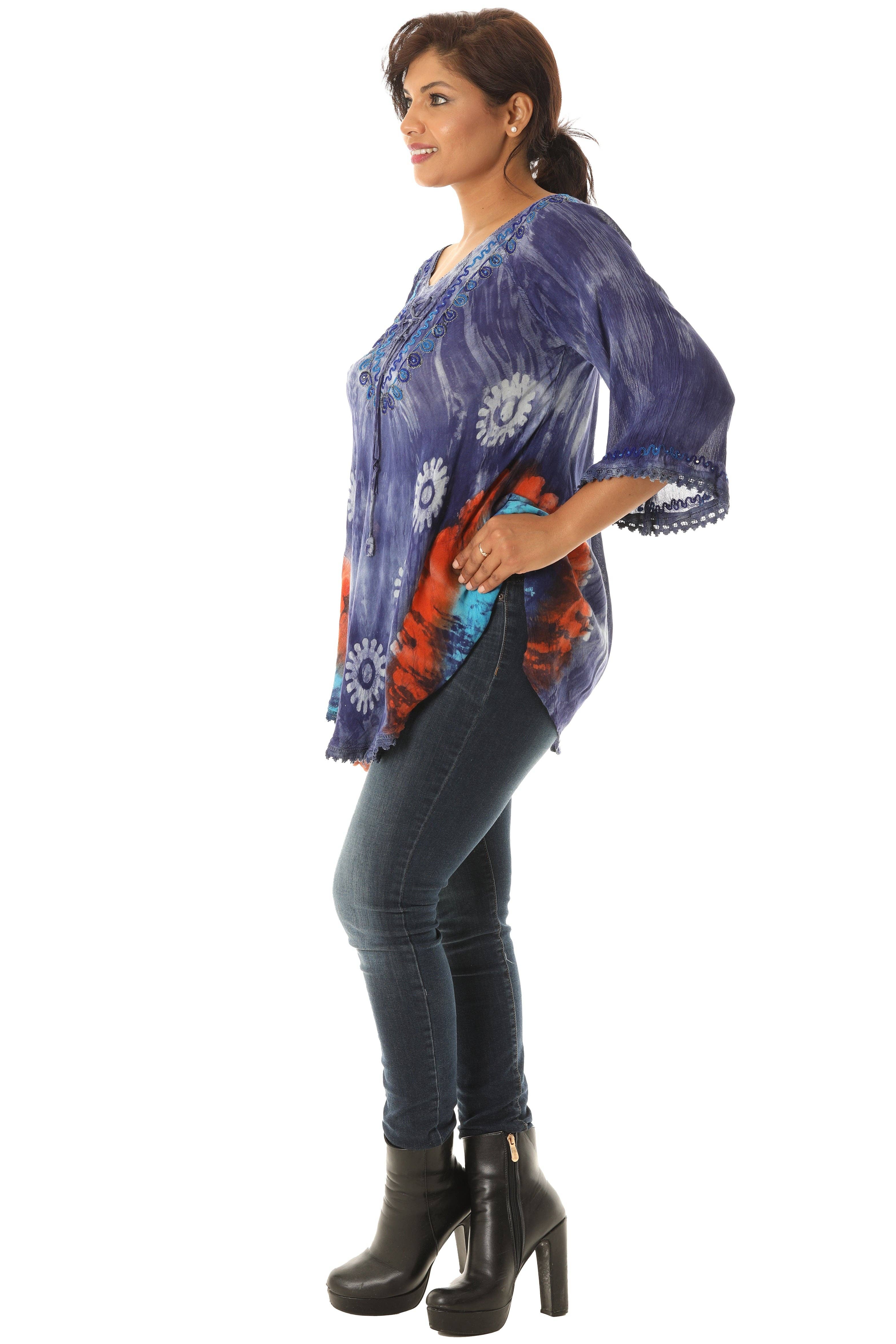 Shoreline Wear. INC - Wholesale Tunic - Women's - Bold Floral Pattern Orange Accent Tie Dye Rayon Tunic5