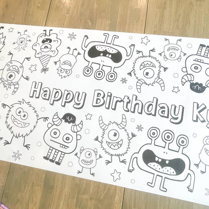 Monster Party Coloring Table Runner| Happy Birthday for wholesale by Party in a pinch