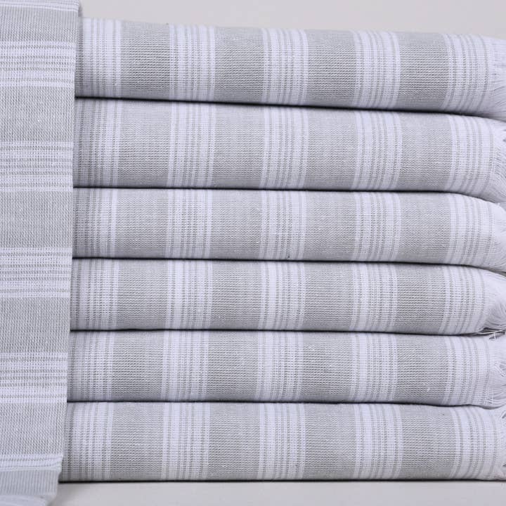 Organic Turkish Towels - Wholesale Beach Towel - Beach Towel, Light Gray Striped Towel, Pool Towel