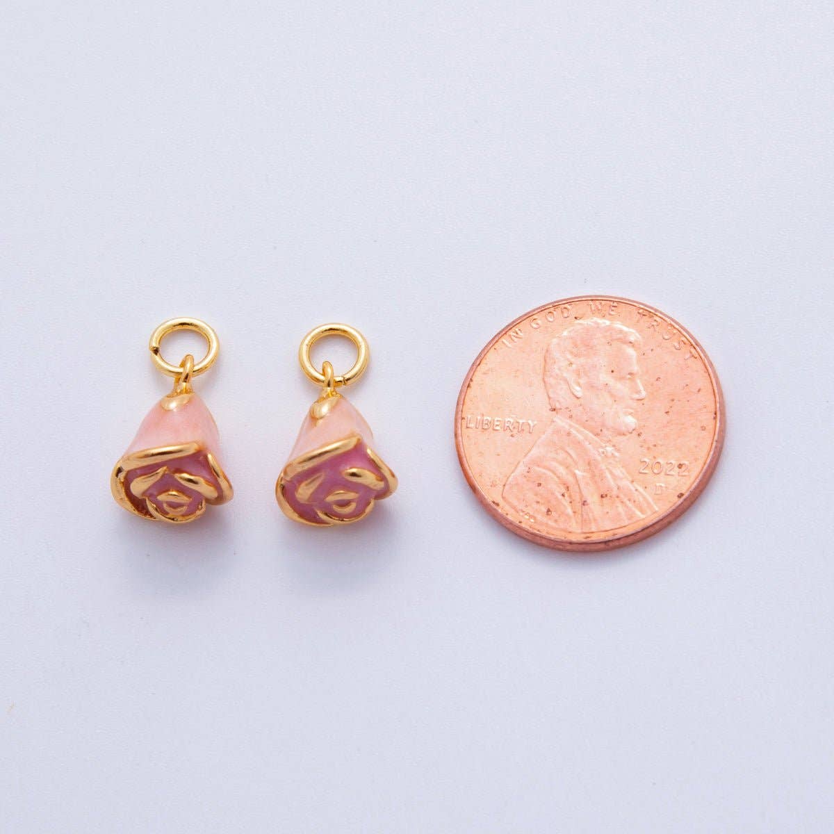 Aim Eternal - Wholesale Individual Charm/Pendant - 18K Gold Filled Pink Rose Flower Mini Charm | X6302