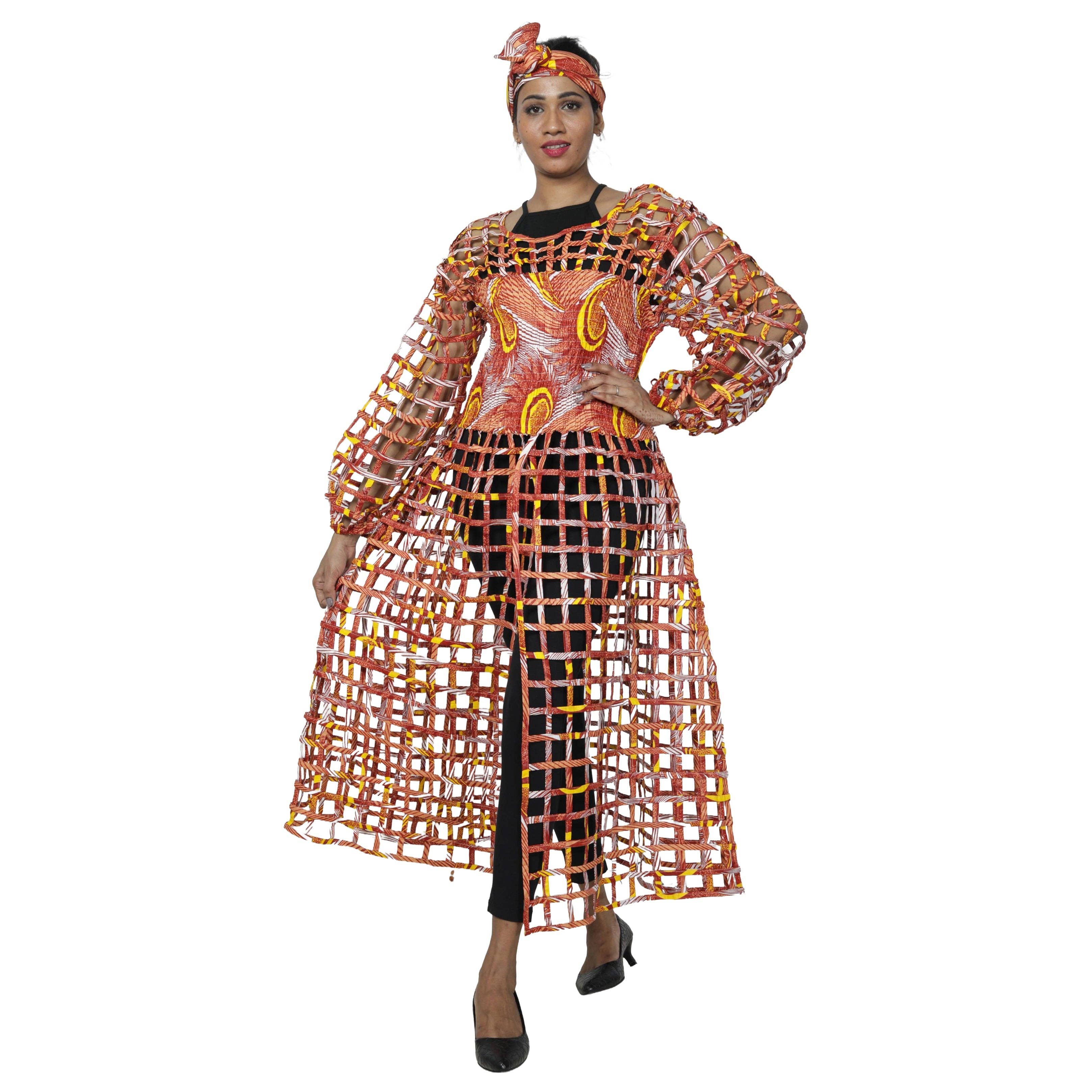 African Stars - Wholesale Dress - Women's - Women's Long Sleeve Smocked Bodice Cage Dress -- FI-ST12218