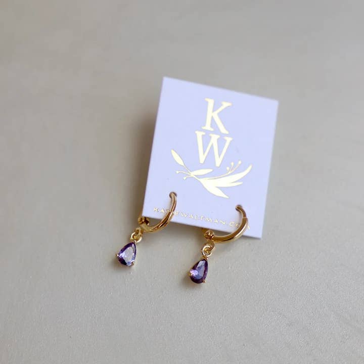 Katie Waltman Jewelry - Wholesale Huggie Earrings - BIRTHSTONE TEARDROP HUGGIE EARRINGS
