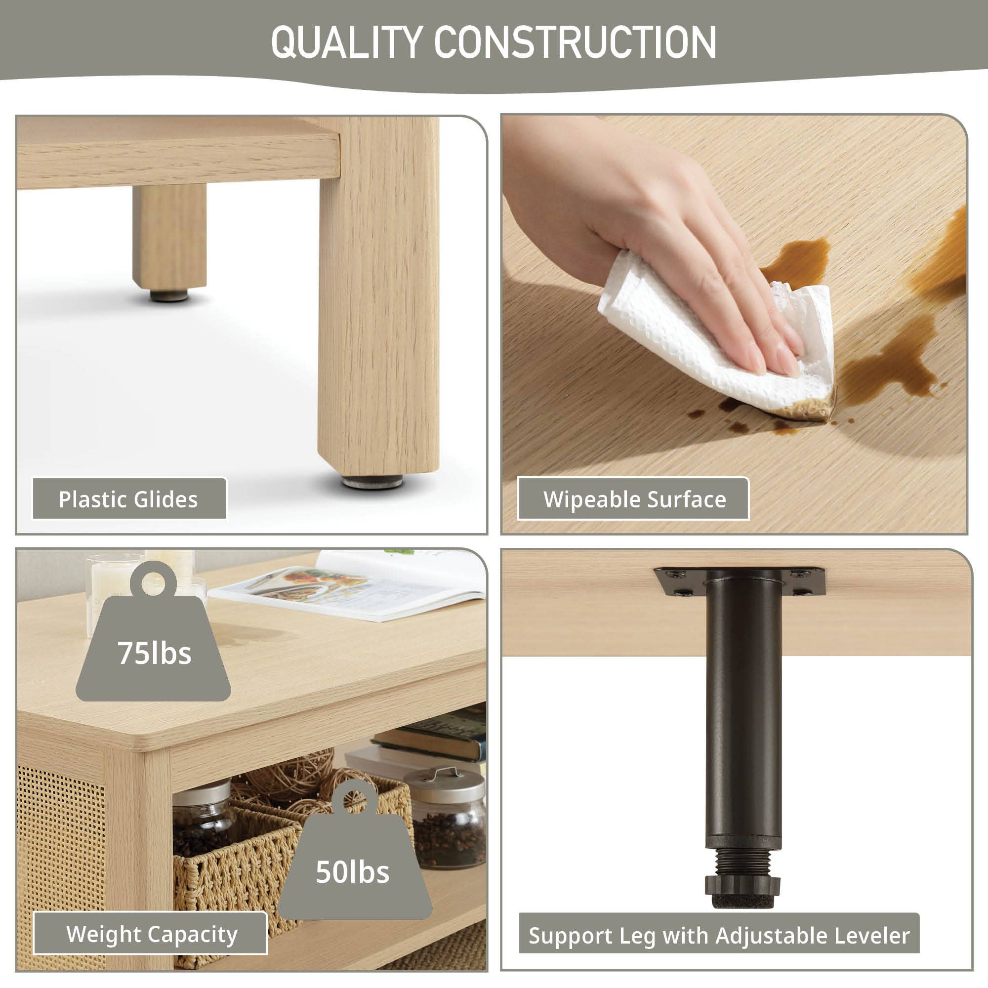 Olliix - Wholesale Coffee Table - 2-Tier Rattan Sides Open Shelf Storage Coffee Table14