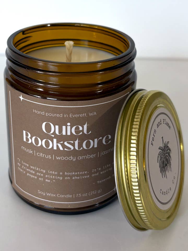 Quiet Bookstore Candle for wholesale by Fern and Flame Candle Co.