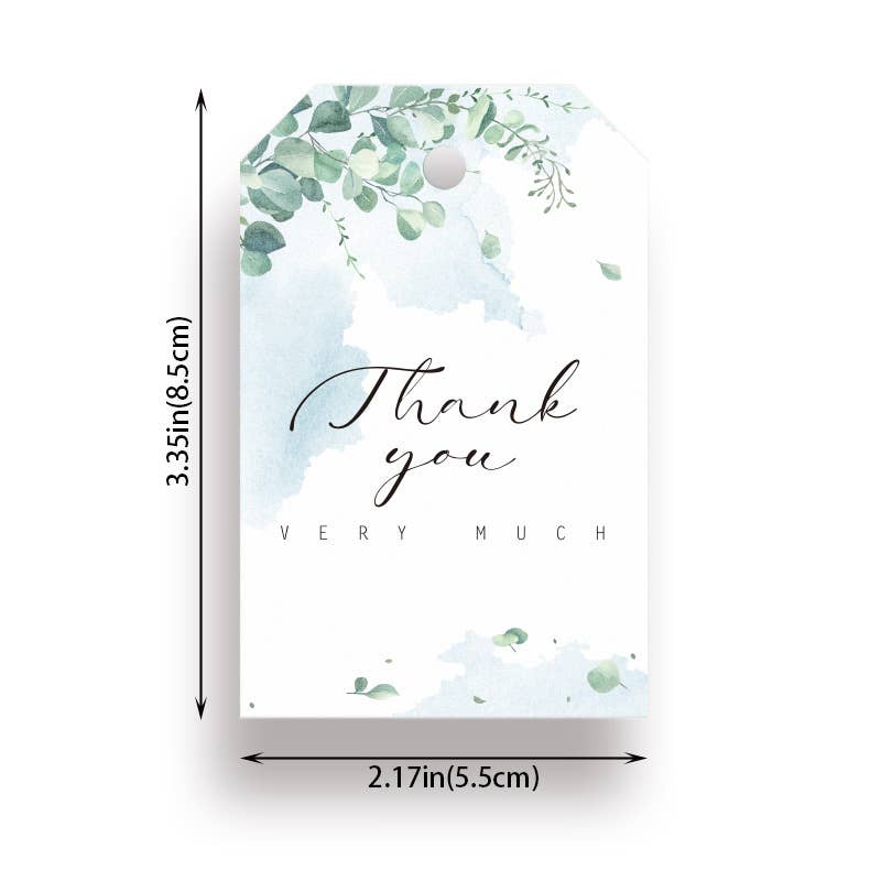 ByHome - Vente Étiquette cadeau - 50 pièces, 3,35 x 2,17" Étiquette MERCI avec fleur de rose et feuilles vertes2