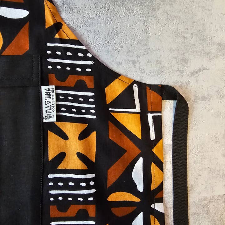 Mashona Collections - Wholesale Apron - Handmade Bogolan Print | African Print Apron with Pocket