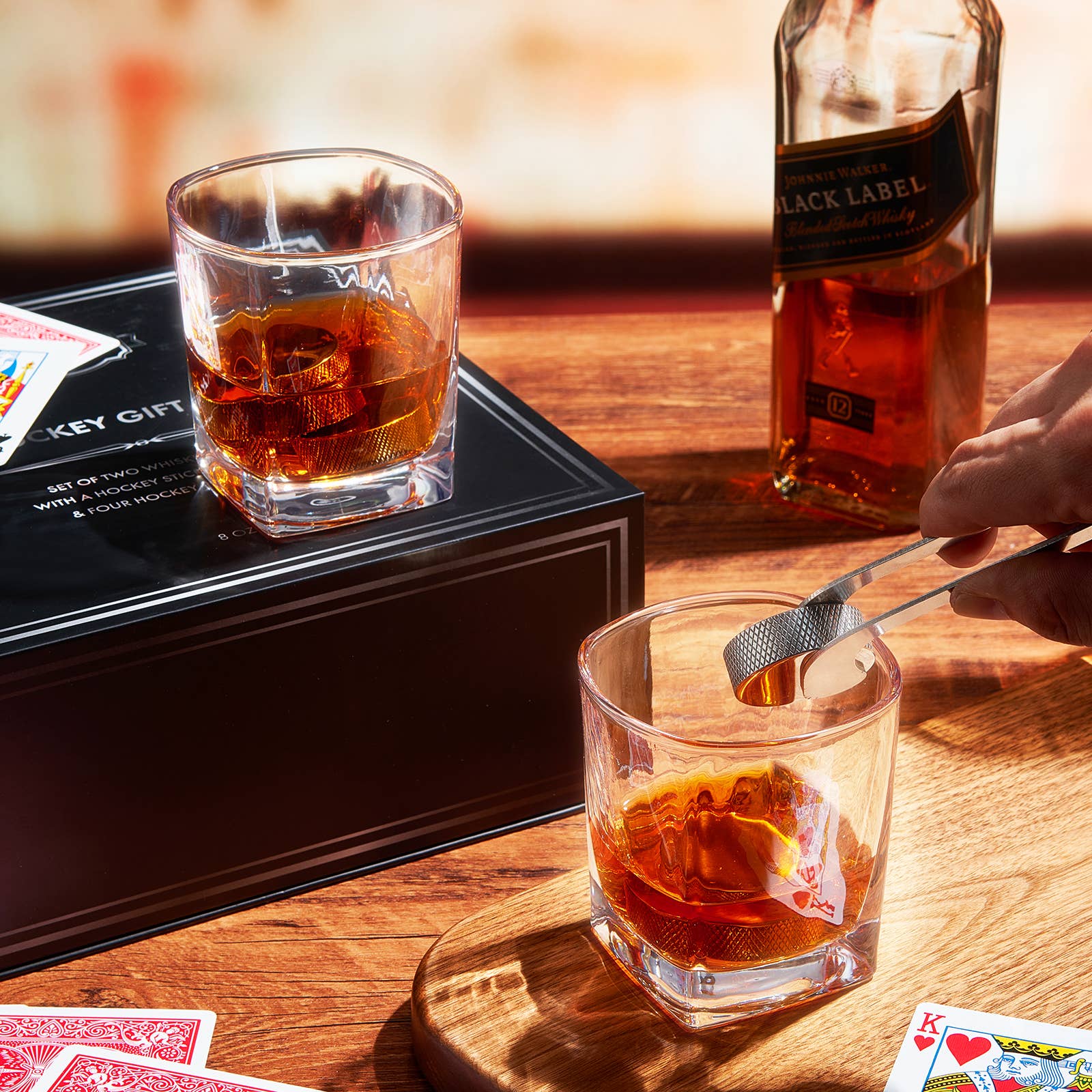 The Wine Savant /  Khen Glassware - Wholesale Drink Chilling Cubes - Hockey Whiskey Stones 7pcs Set | 4 stones, tongs, 2 glasses10