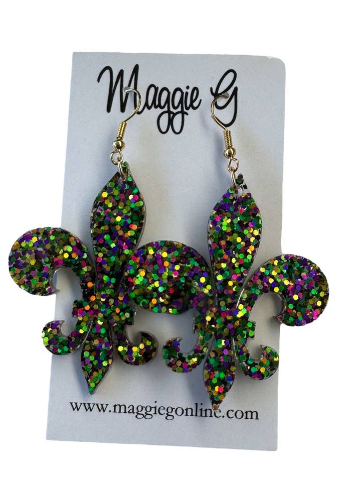 Brincos Fleur De Lis /Mardi Gras/Resina Artesanal & Glitter por atacado de Maggie G