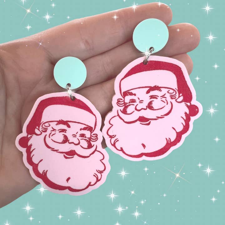 Santa Claus Christmas Pastel Dangle Earrings for wholesale by The Foxy Hipster