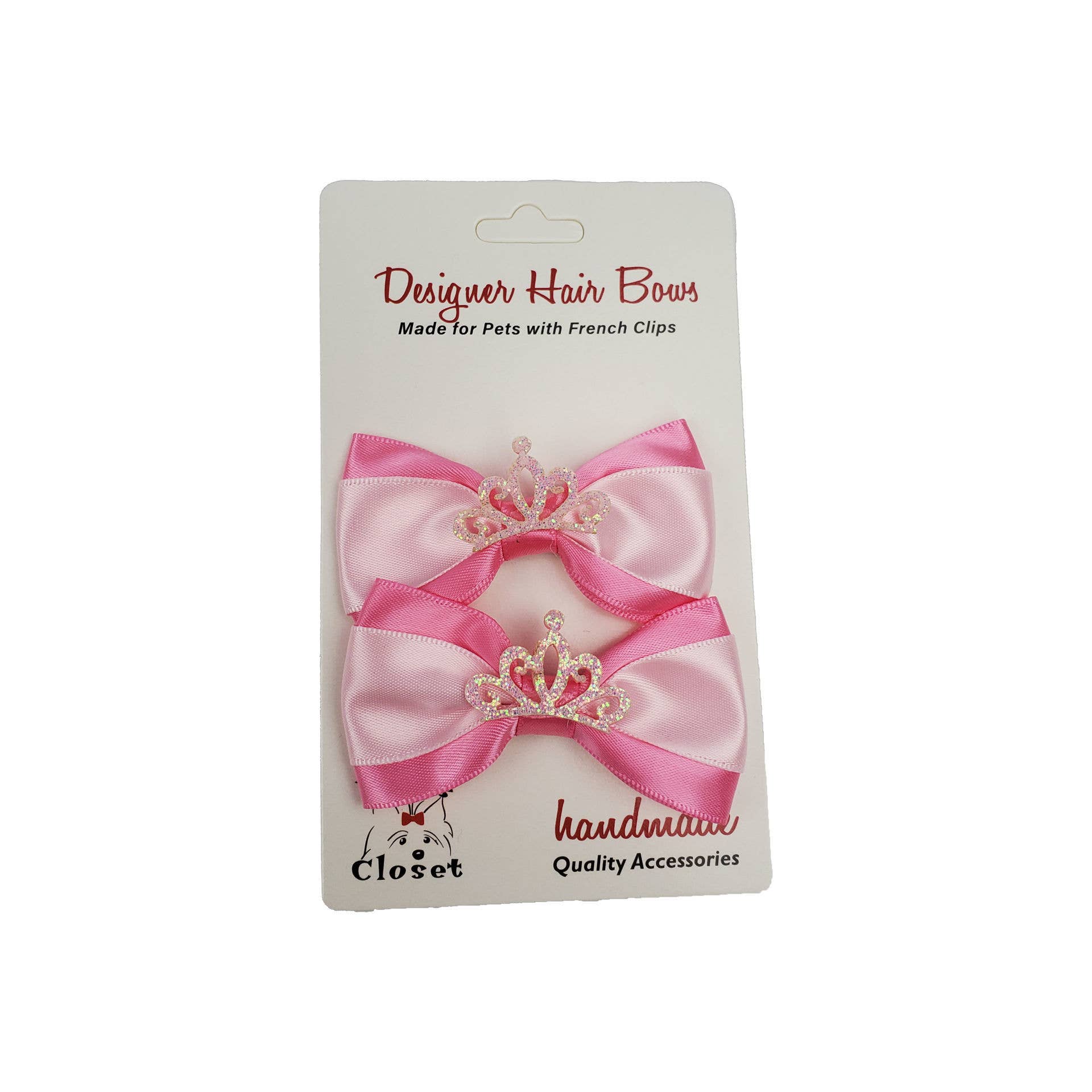 Barker's Bowtique - Vente Nœud papillon – chien - Noeuds en poils de chien rose et blanc avec diadème2