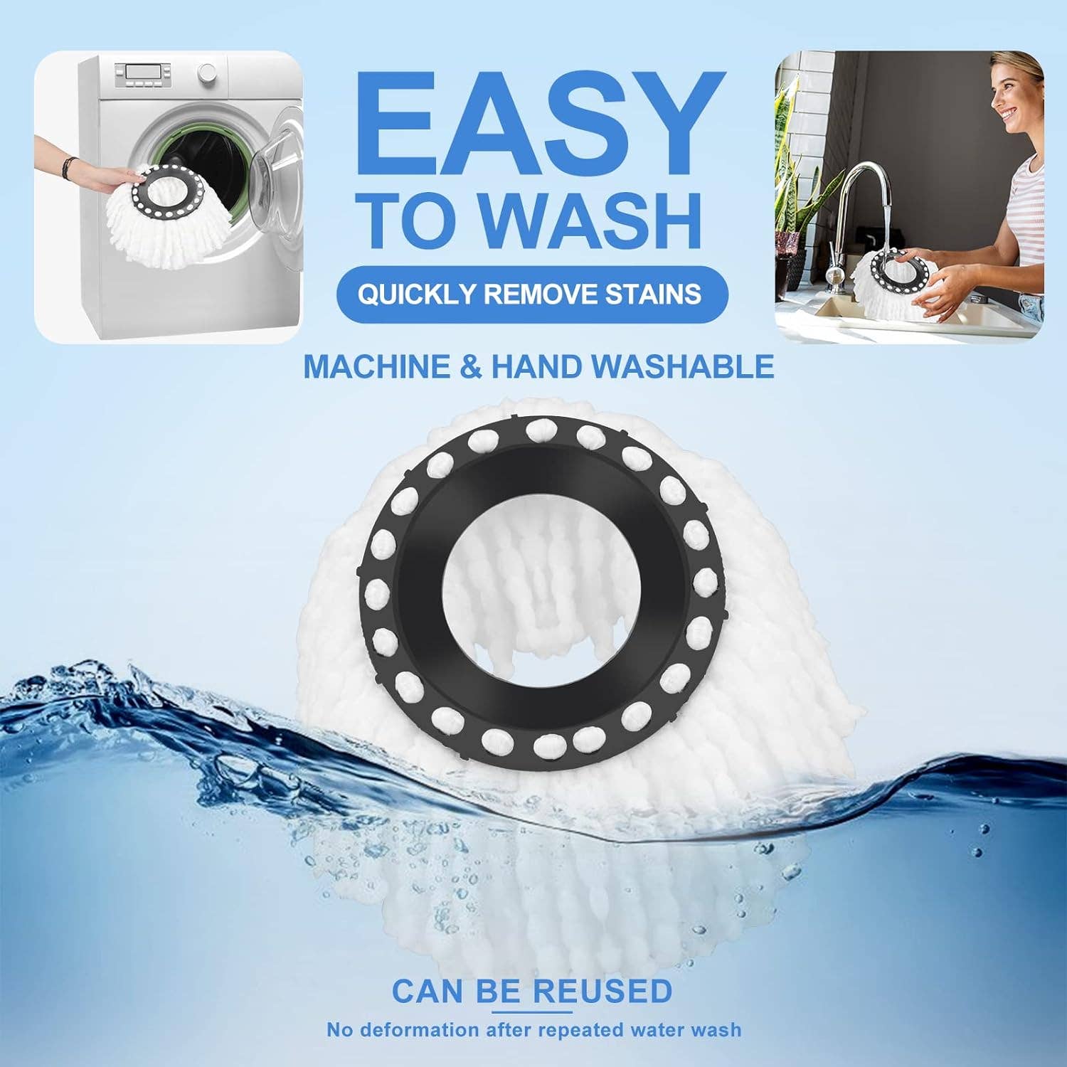 Tsyware - Wholesale Mop - Replacement Microfiber White Round Mop Head Refill 360 Spin6