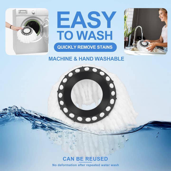 Tsyware - Wholesale Mop - Replacement Microfiber White Round Mop Head Refill 360 Spin6