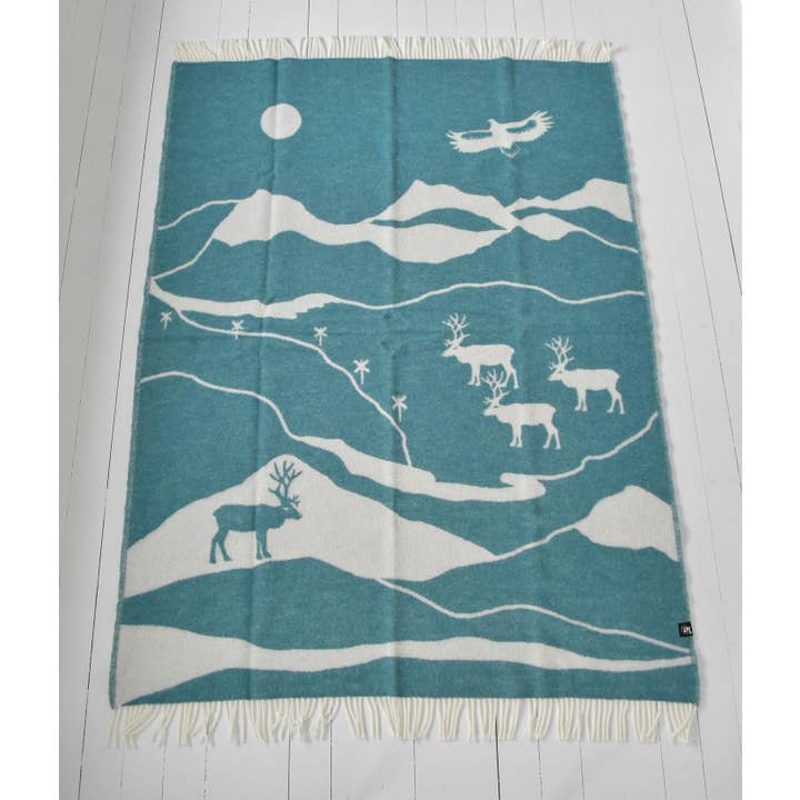 Mountain Hiking Petrol Wool Blanket for wholesale by Arvidssons Textil