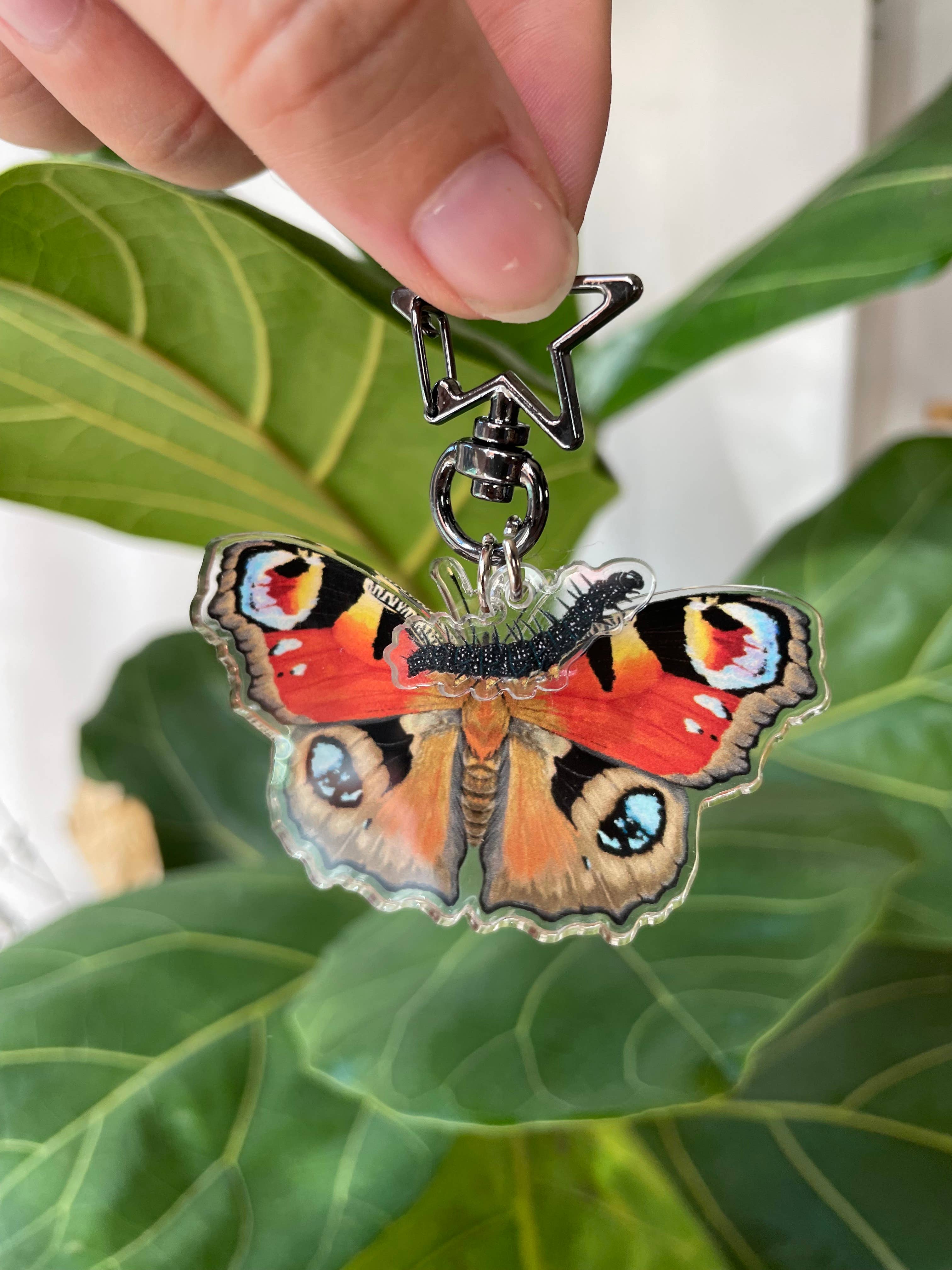 Ferne Creative - Wholesale Keychain - Unisex - Peacock butterfly and caterpillar recycled keychain1