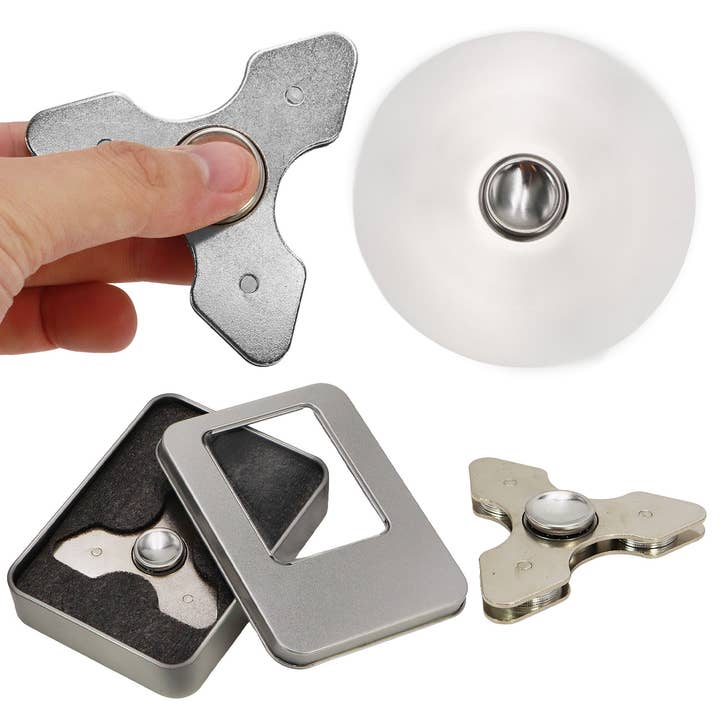 SILVER Tri-point Metal Triple Bearing Fidget Spinner for wholesale on Faire