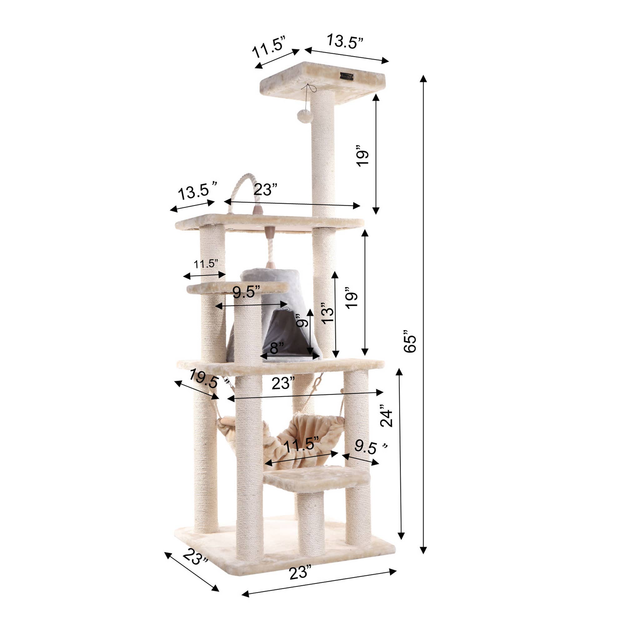 Armarkat - Wholesale Pet Scratcher - Cat - 65" Cat Tree with Hammock and Playhouse1