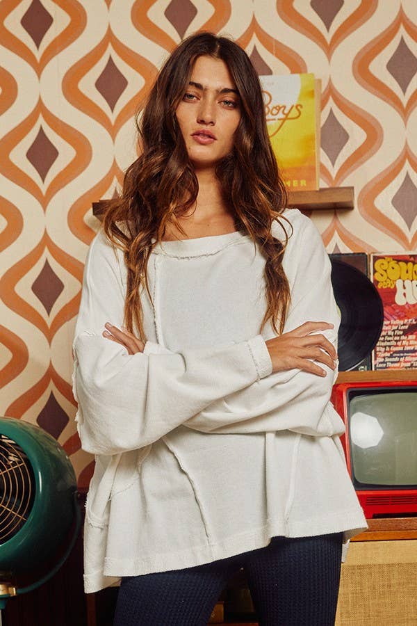 BUCKETLIST INC - Wholesale Sweatshirt - Women's - T1153-1 Oversized Solid Raw Edge Detail Long Sleeves Top31