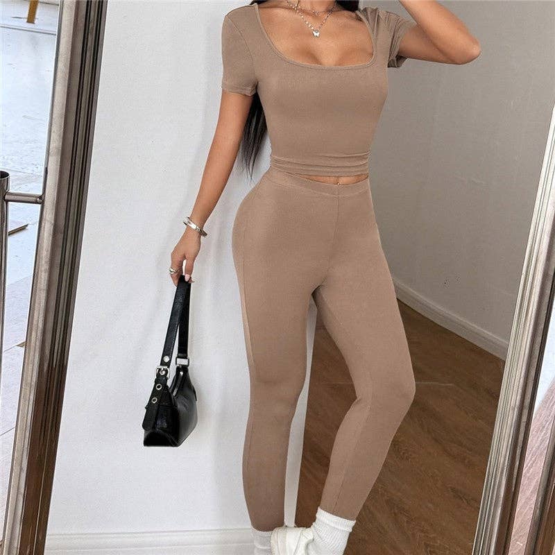 OceanusSwim – wholesale Activewear set – Women′s – Pure Fit Solid Sport Short Sleeve Pants Set1