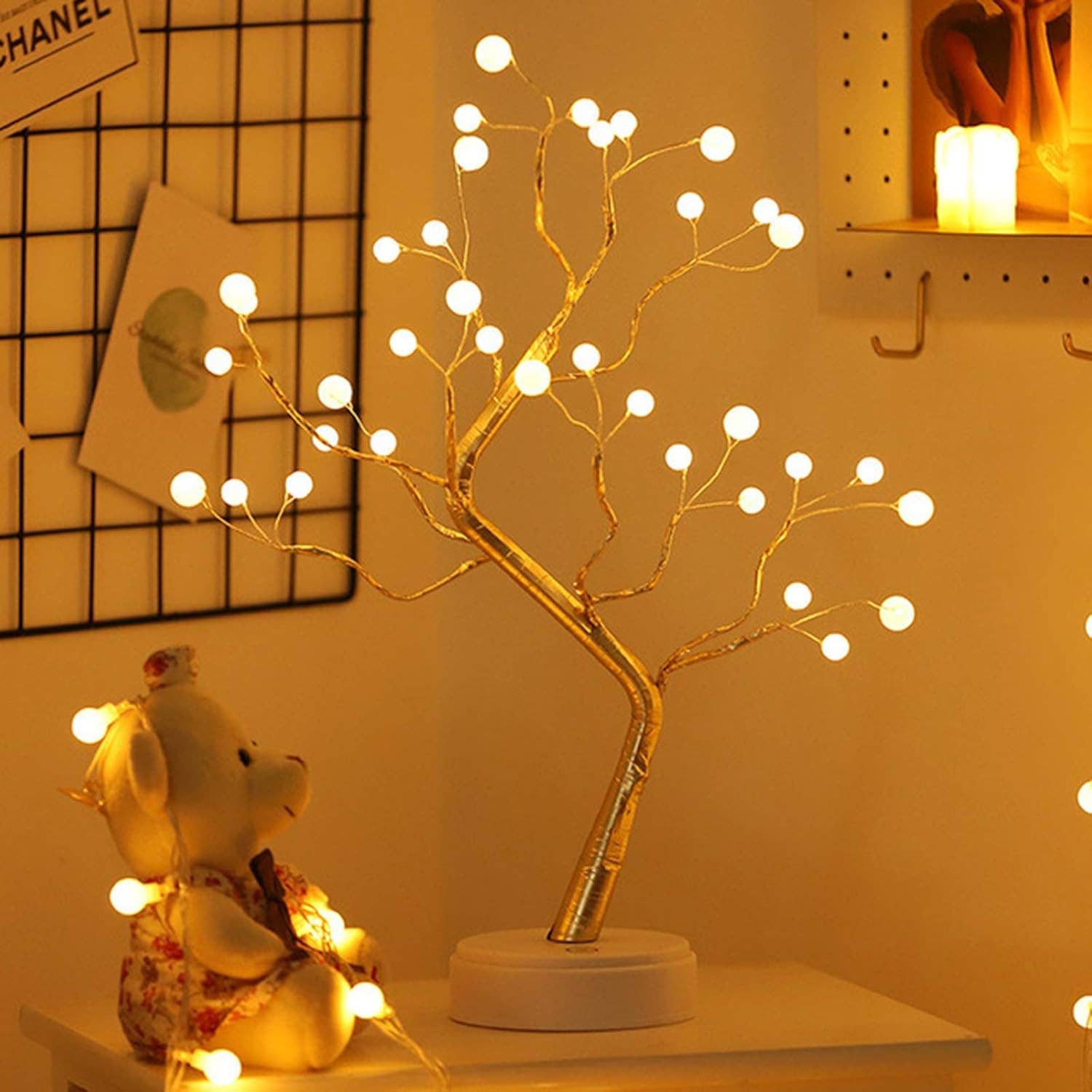 Perfect Holiday - Vendita all'ingrosso Fili di luci - Luci ad albero 60LED con lampadine a perla, a batteria, bianco caldo0