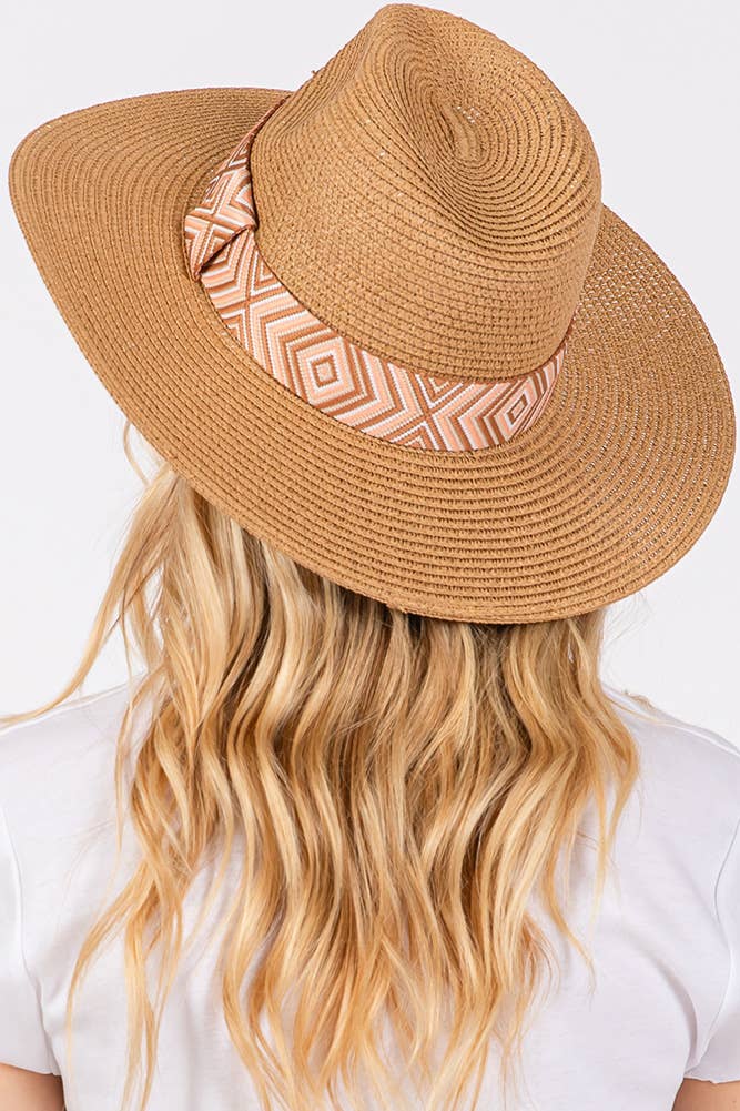 Hana - Wholesale Straw Hat - Women's - Aztec Tribal Pattern Band Straw Summer Sun Hat20