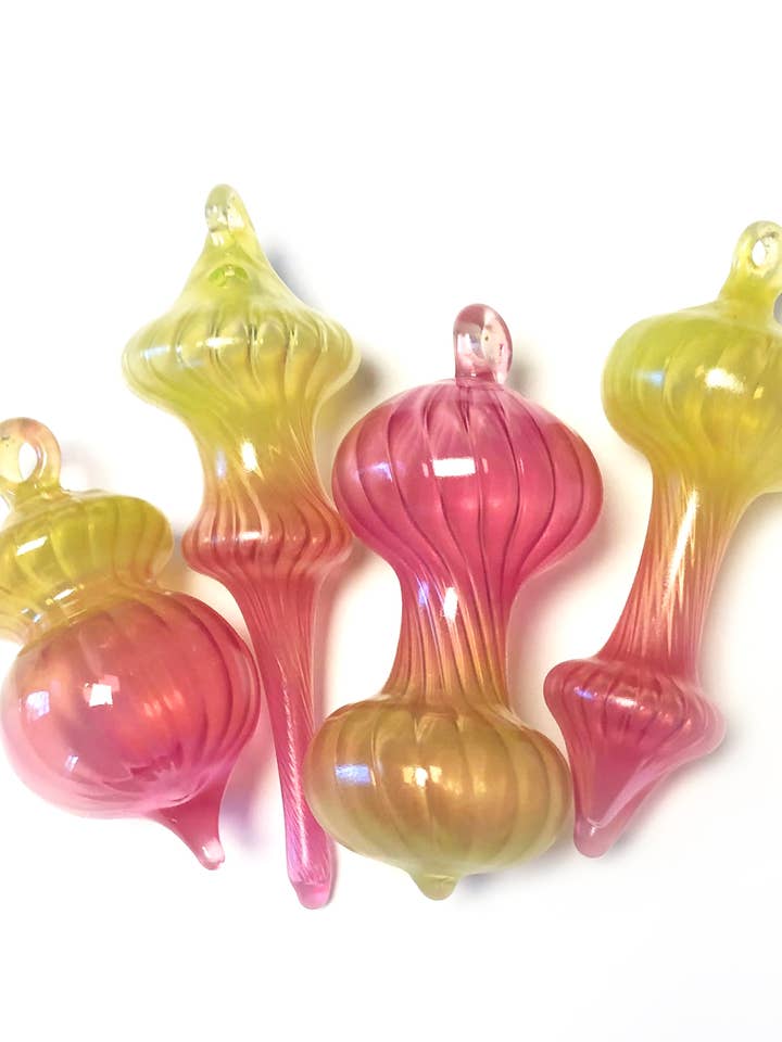Hand Blown Glass Ornaments - Set of Two Pink Lime for wholesale by BrianSchmittGlass