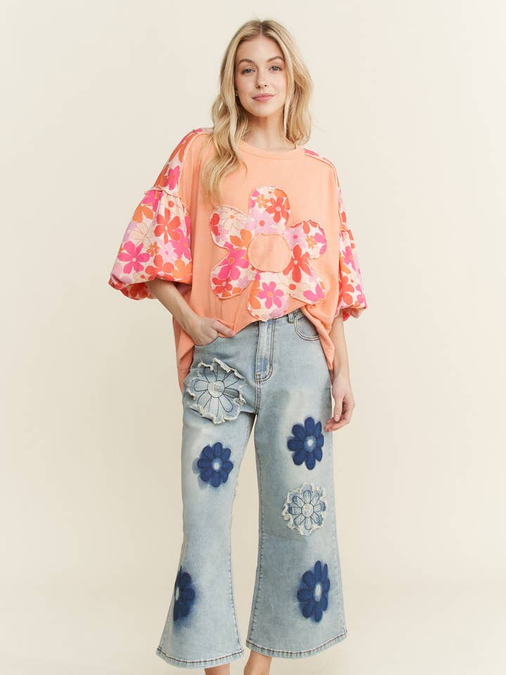 Flower Patch Embroidered Stretch Denim Jeans DC528 for wholesale by J.Her