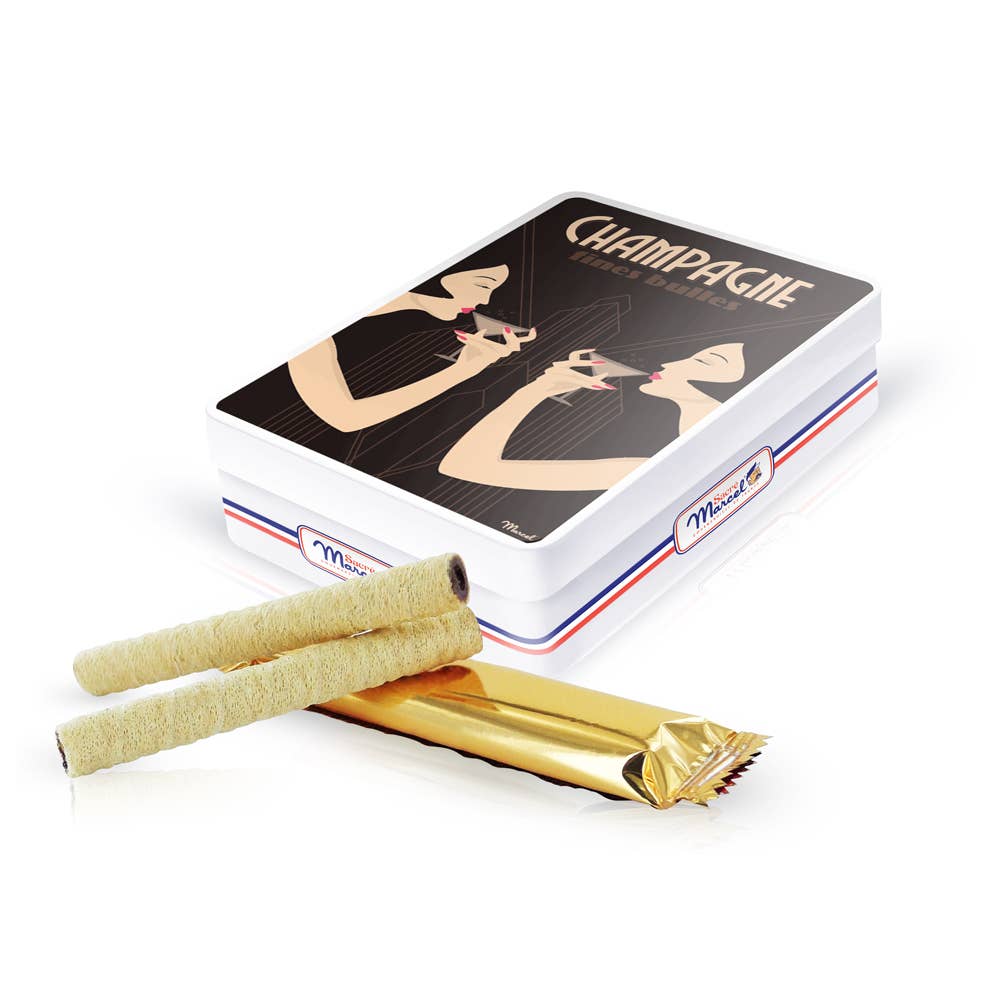 Sacré Marcel - Wholesale Chocolate Box - Metal Box "Champagne" | six chocolate puff pastry flutes3