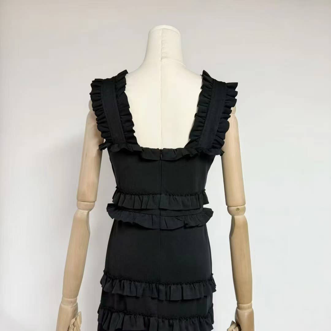 Sanyao Fashion – Vestido comprido - Mulher por atacado – Vestido de Cauda de Sereia com Camadas e Folhos SY497 para Noite de Verão22