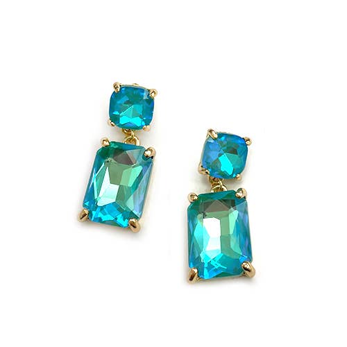 StarryNYC - Wholesale Dangle Earrings - Double Square Linked Crystal Glass Dangle Earrings13