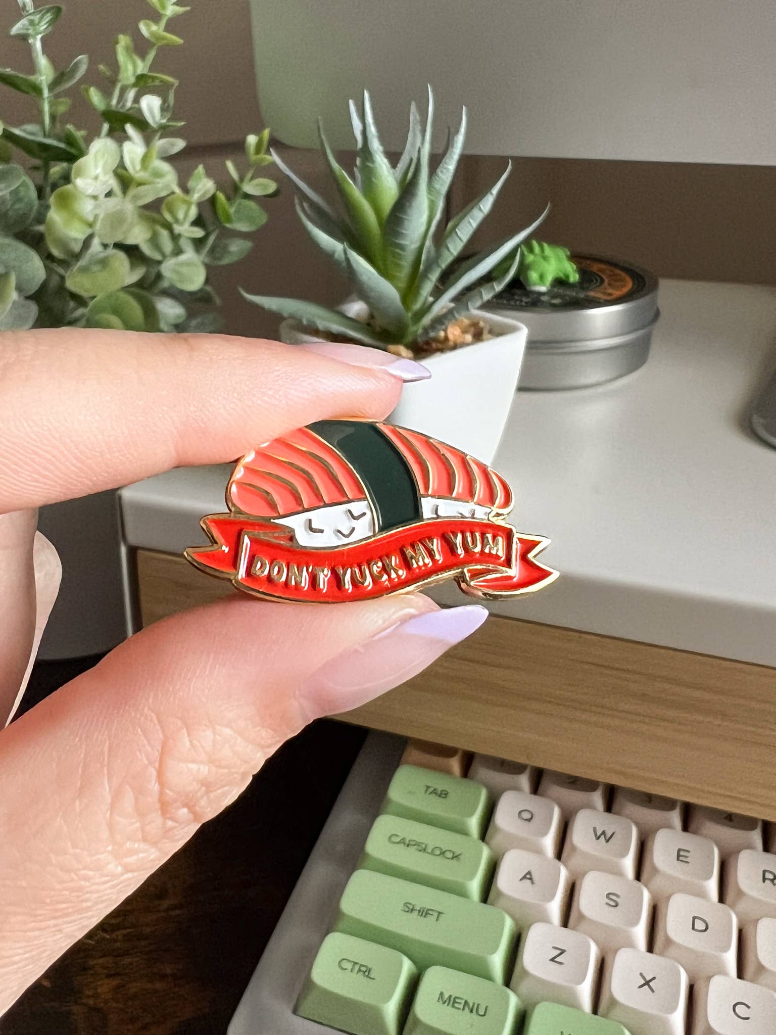 Femme Flora Design - Wholesale Lapel Pin/Button - Don't Yuck My Yum Sake Sushi Nigiri Pastel Soft Enamel Pin1