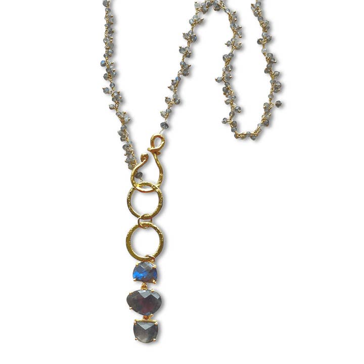 Labradorit-Cluster-Halskette mit großem Labradorit-Anhänger für den Großhandel von ADMK Jewelry