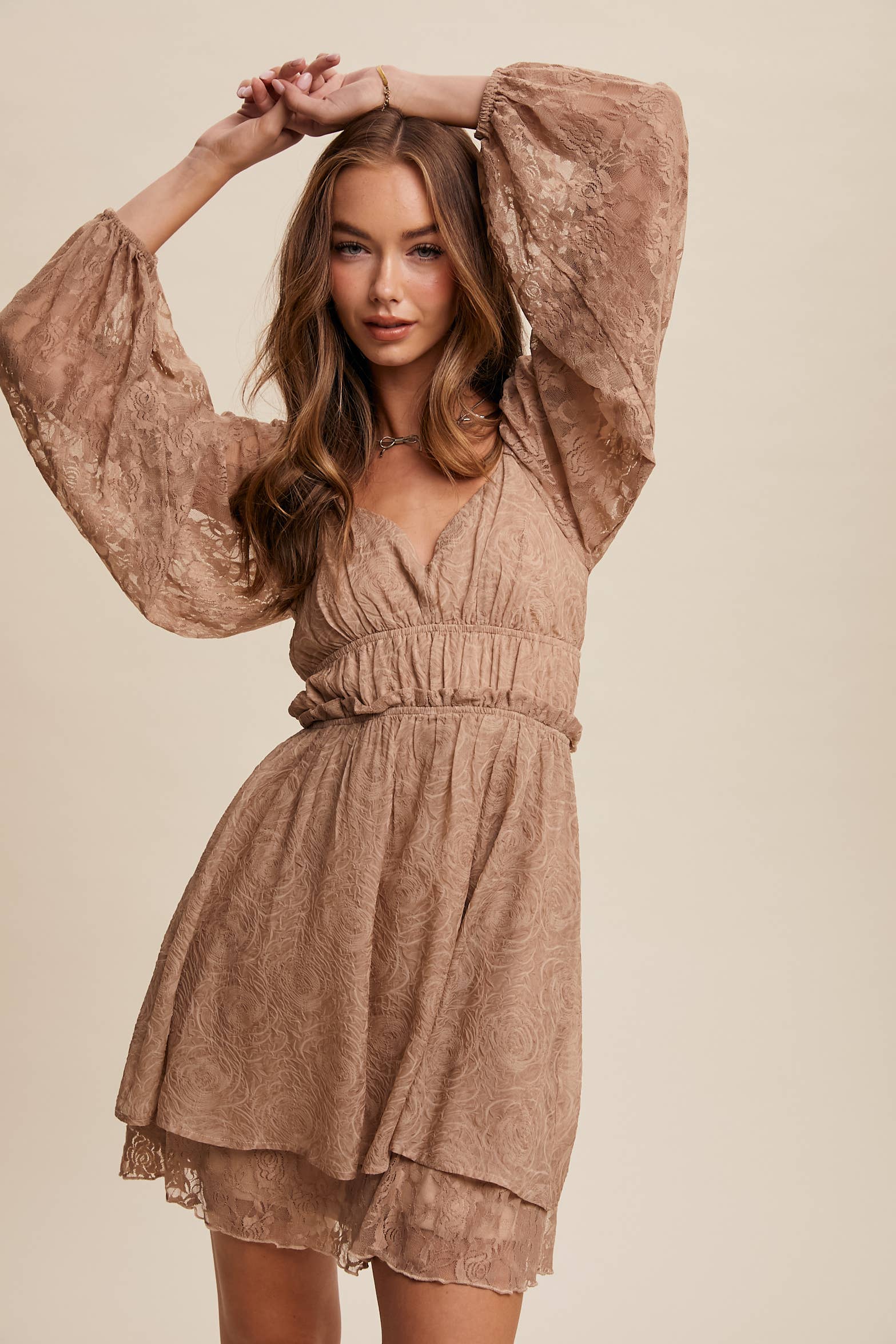 Listicle – wholesale Dress – Women's – Floral Lace Dress with Layered Detail LD14559