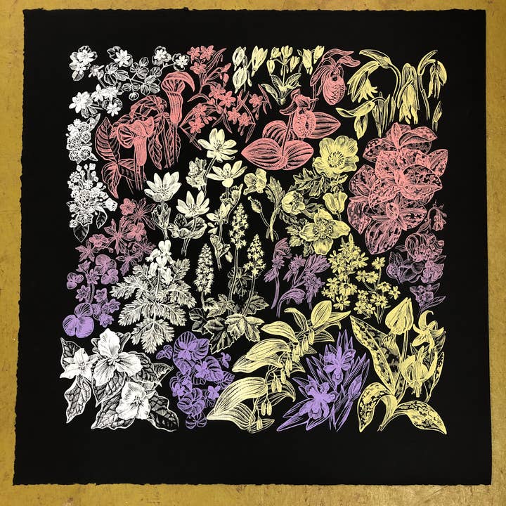 Serigrafía de flores silvestres de primavera 22x22 pulgadas para venta al por mayor de Solstice Handmade
