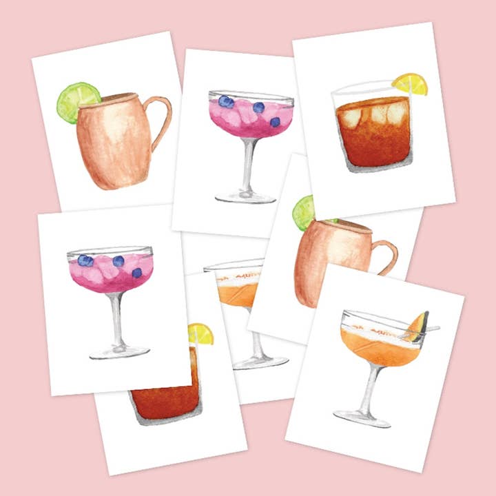 Cocktail Greeting Card Set | All Occasion Cards Watercolor for wholesale by Shop Like You Live Here