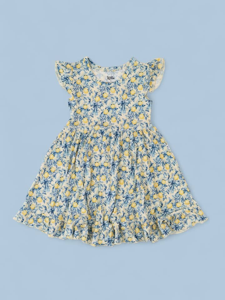 Dream Big Little Co. - Wholesale Dress - Kids - VINTAGE CITRUS TOILE CAP SLEEVE DREAM RUFFLE DRESS