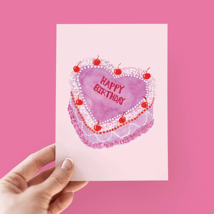 The Shelley Society - Wholesale Birthday Card - I Heart Birthdays Cake Greeting Card1