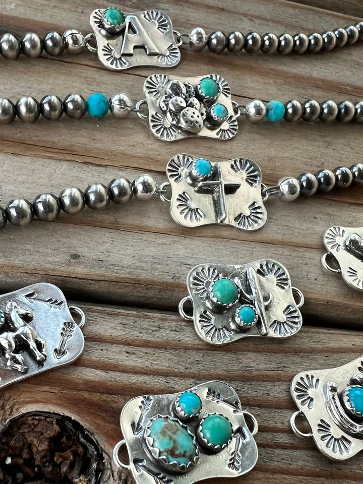 Mini “Belt Buckle” Navajo Pearl Bracelet for wholesale by Desert Darlings Silver